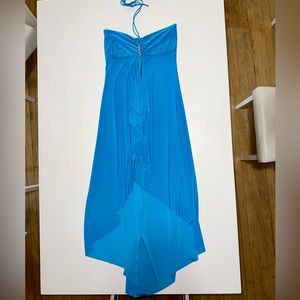 Vintage 90s 2000s Juno slip on shimmery cocktail high-low tube top halter dress